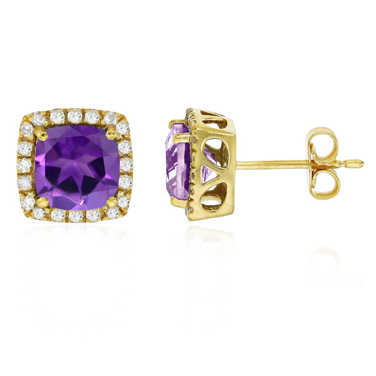 Sterling Silver Yellow 6mm Cushion Amethyst & Cr White Sapphire Halo Stud Earring