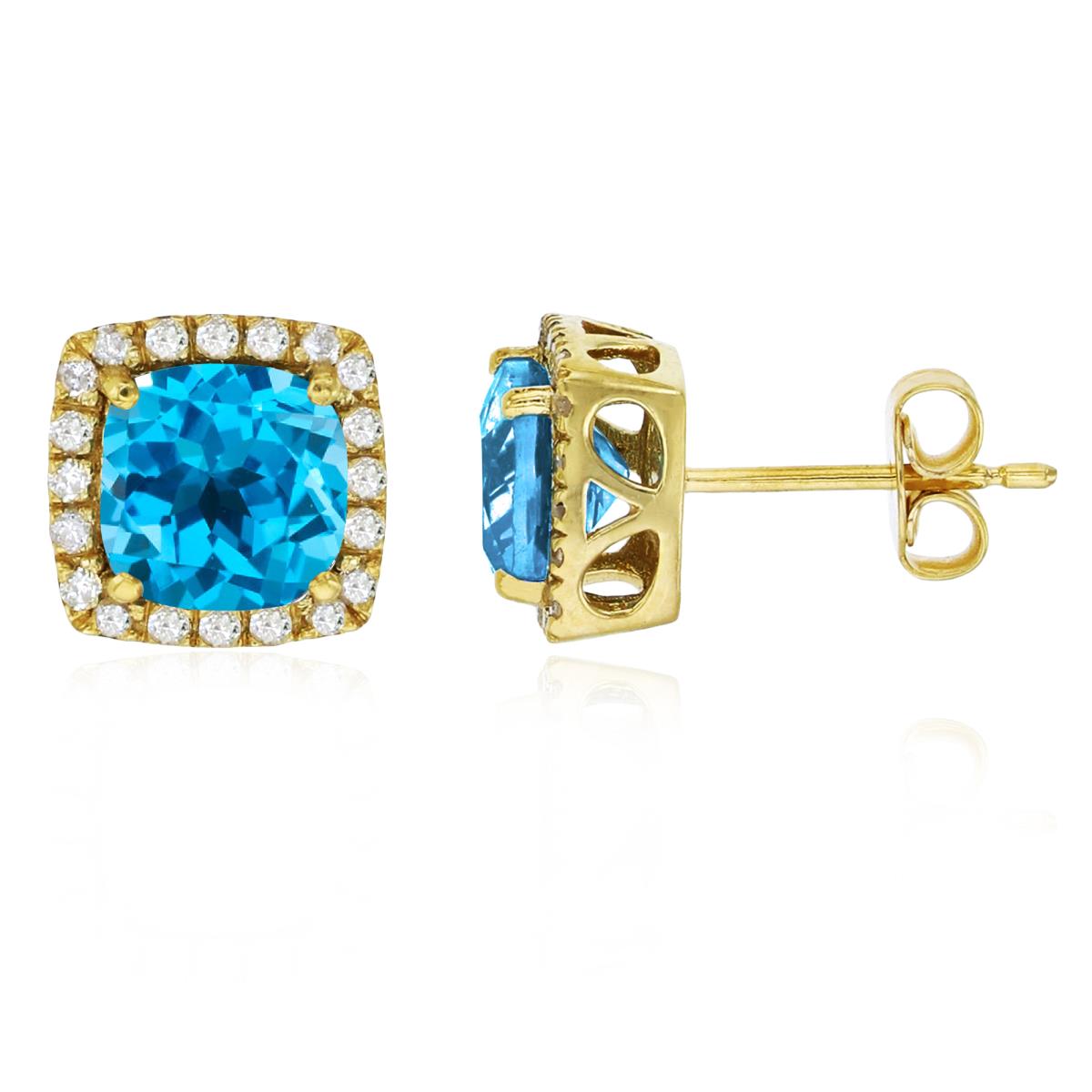 Sterling Silver Yellow 6mm Cushion Swiss Blue Topaz & Cr White Sapphire Halo Stud Earring