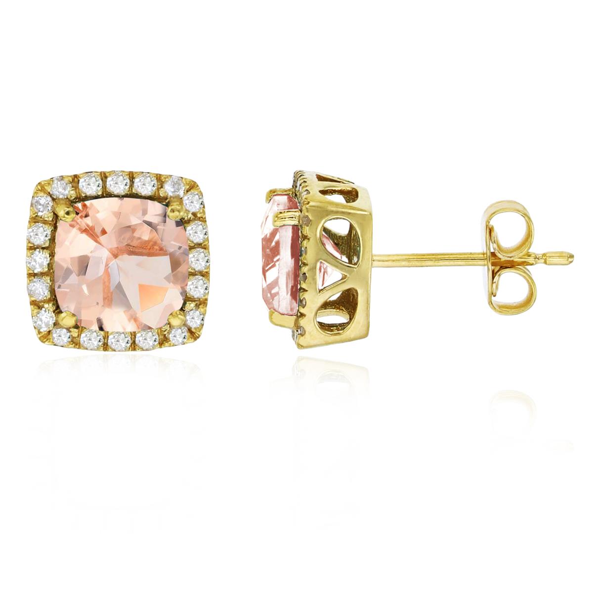 Sterling Silver Yellow 6mm Cushion Morganite & Cr White Sapphire Halo Stud Earring