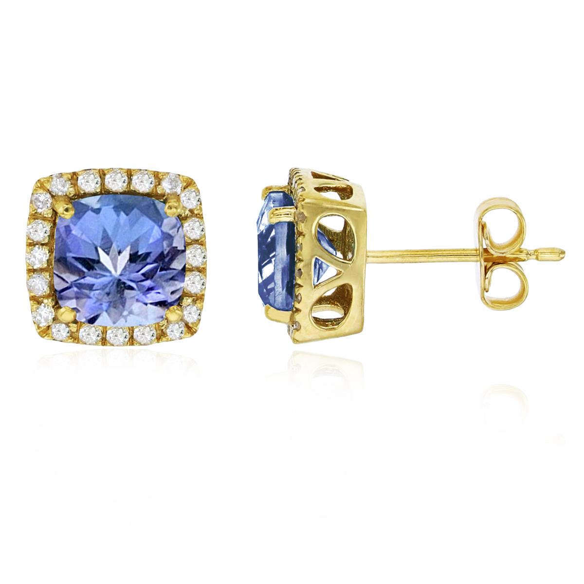 Sterling Silver Yellow 6mm Cushion Tanzanite & Cr White Sapphire Halo Stud Earring