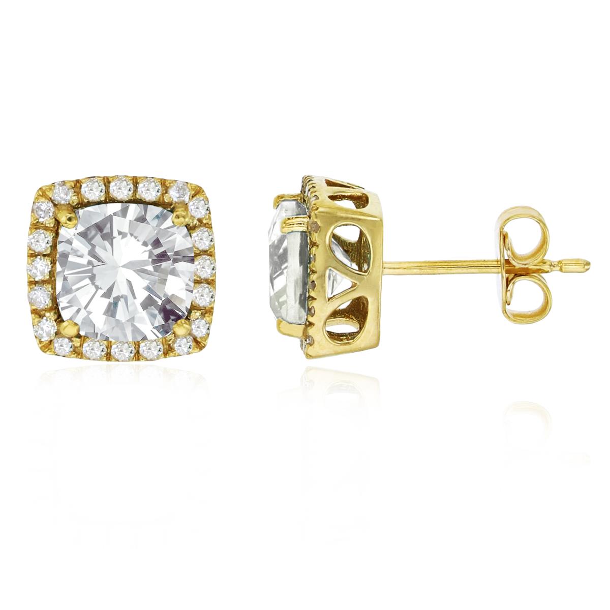 Sterling Silver Yellow 6mm Cushion White Topaz & Cr White Sapphire Halo Stud Earring
