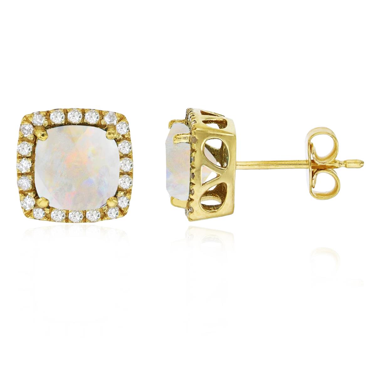 Sterling Silver Yellow 6mm Cushion Cr Opal & Cr White Sapphire Halo Stud Earring