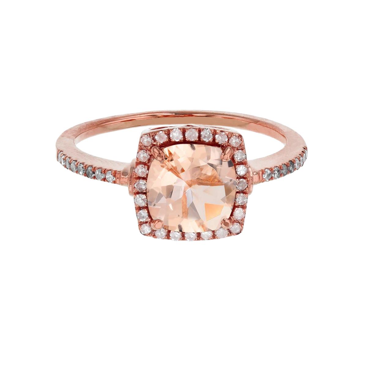 Sterling Silver Rose 7mm Cushion Morganite & Cr White Sapphire Halo Ring