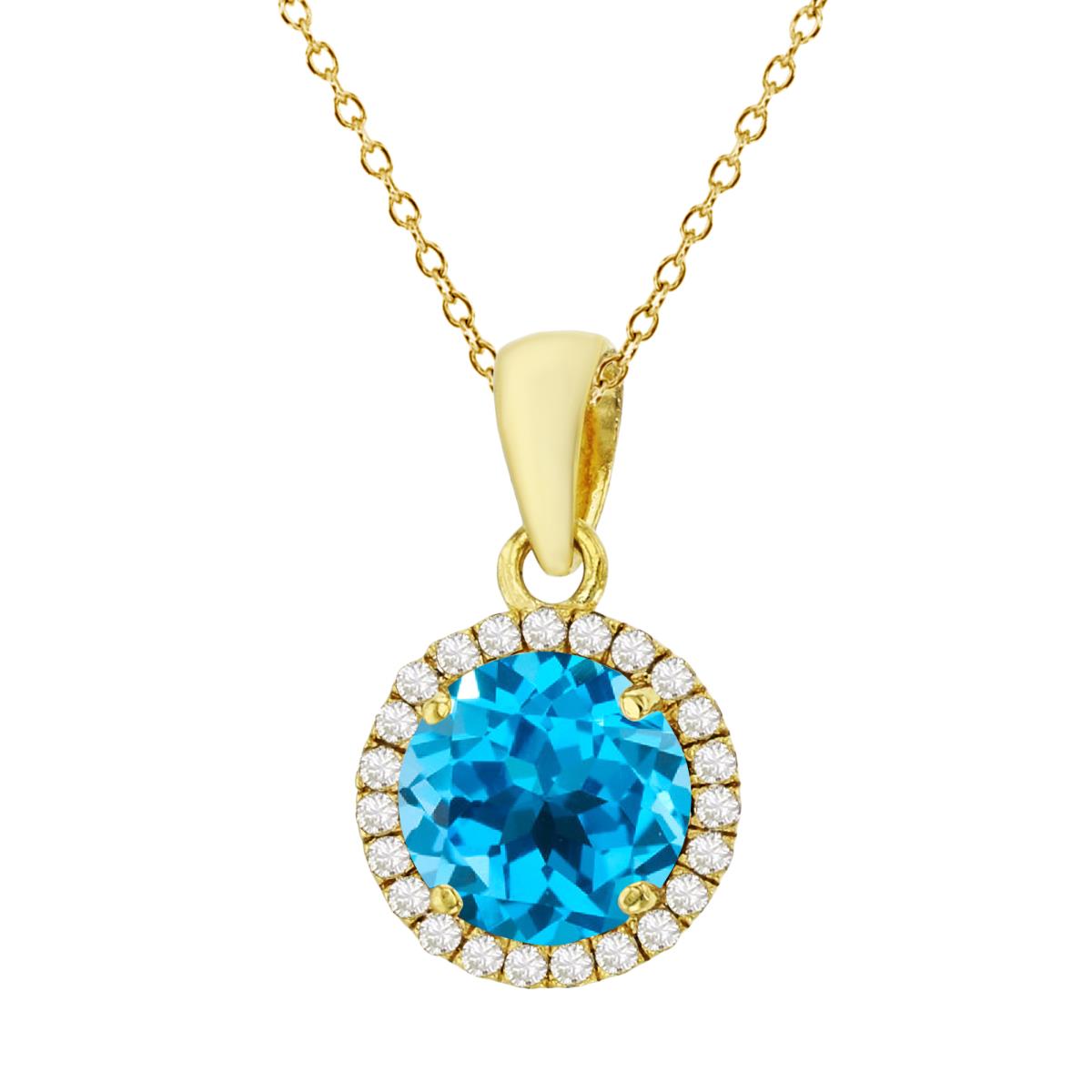 Sterling Silver Yellow 7mm Round Swiss Blue Topaz & Cr White Sapphire Halo 18" Necklace