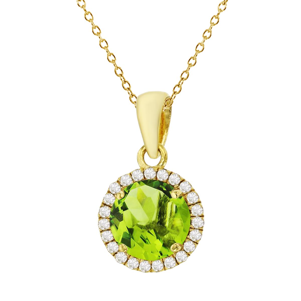 Sterling Silver Yellow 7mm Round Peridot & Cr White Sapphire Halo 18" Necklace