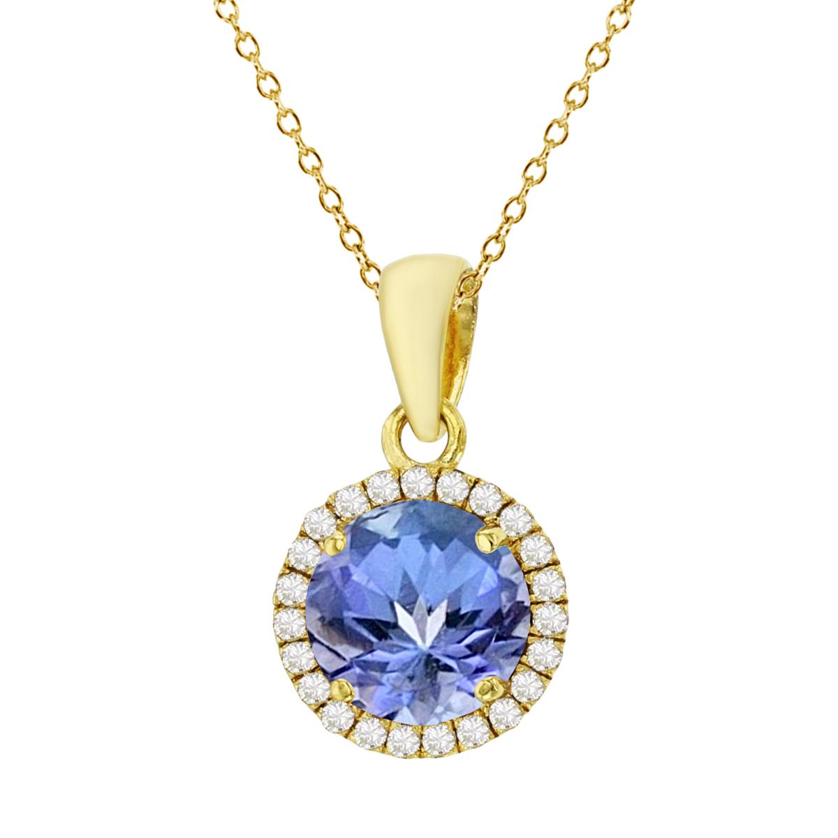 Sterling Silver Yellow 7mm Round Tanzanite & Cr White Sapphire Halo 18" Necklace