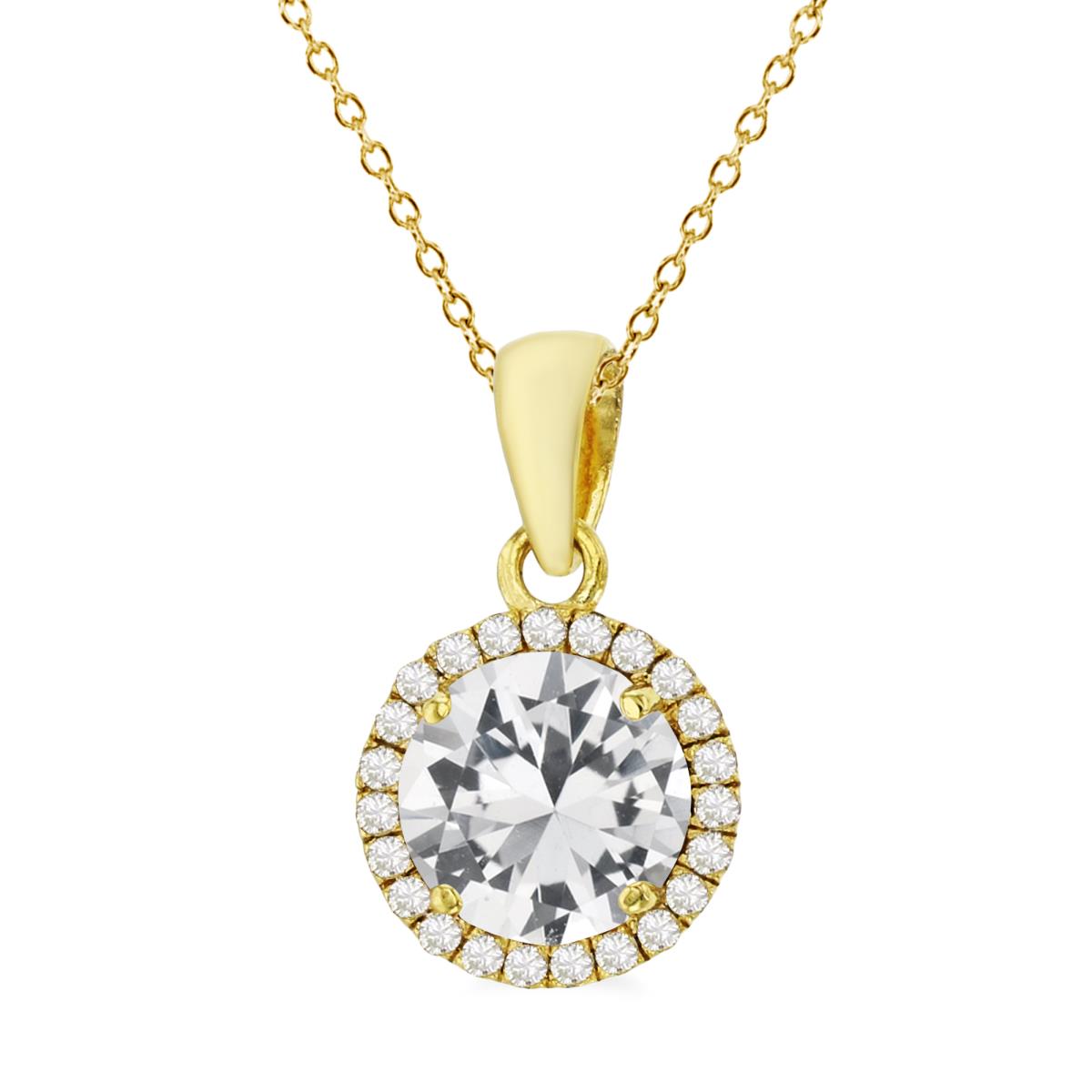 Sterling Silver Yellow 7mm Round Cr White Sapphire Halo 18" Necklace