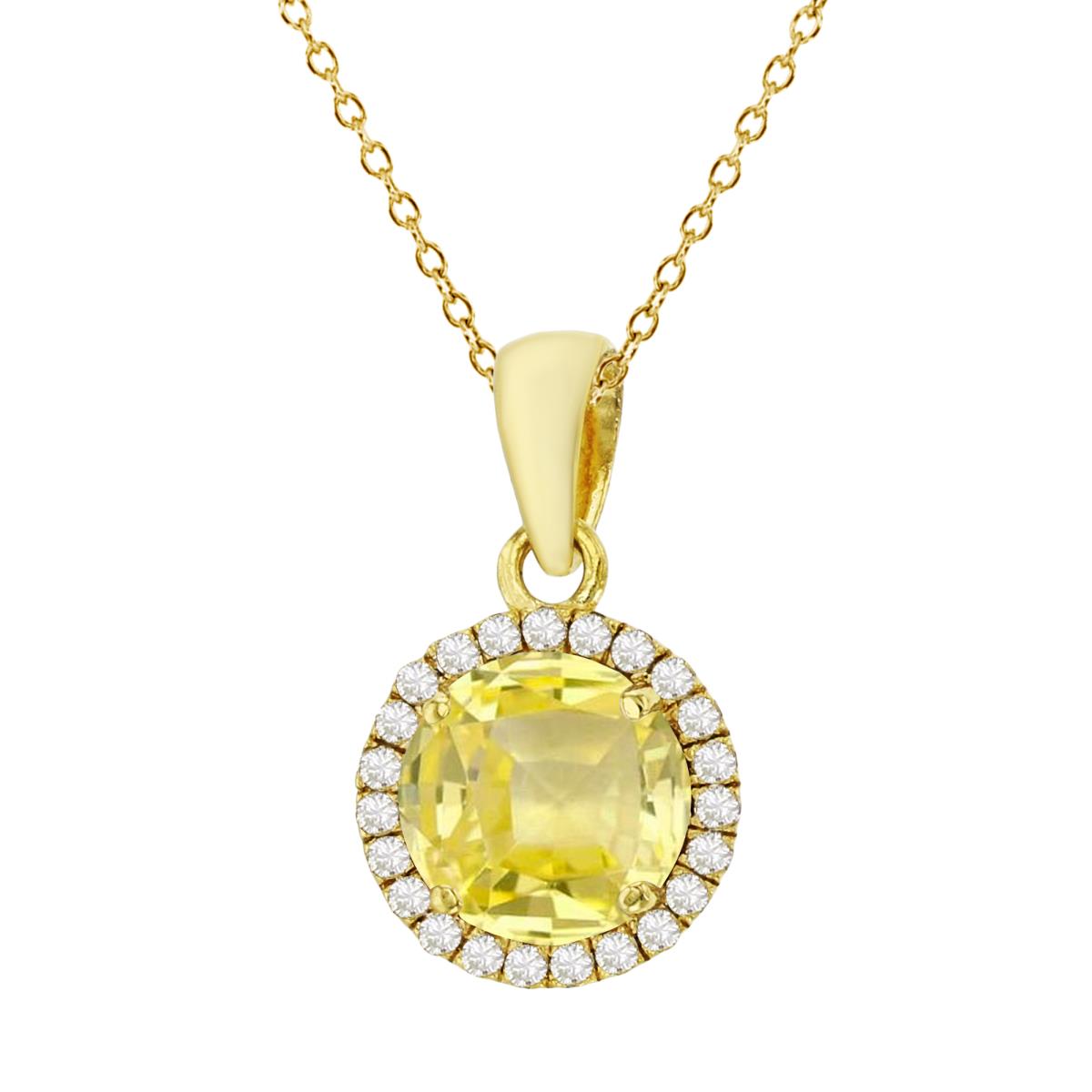 Sterling Silver Yellow 7mm Round Cr Yellow Sapphire & Cr White Sapphire Halo 18" Necklace