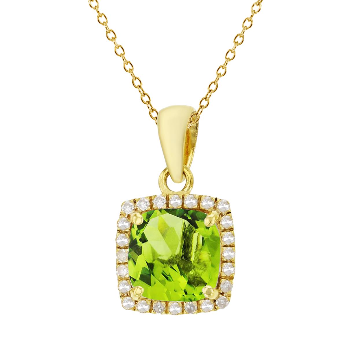 Sterling Silver Yellow 7mm Cushion Peridot & Cr White Sapphire Halo 18" Necklace
