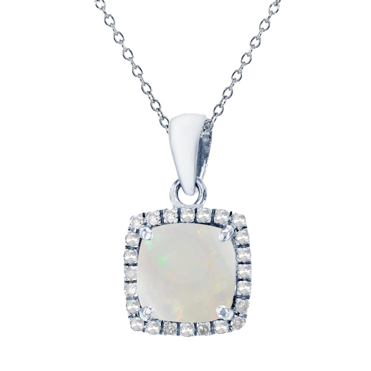Sterling Silver Rhodium 7mm Cushion Cr Opal & Cr White Sapphire Halo 18" Necklace