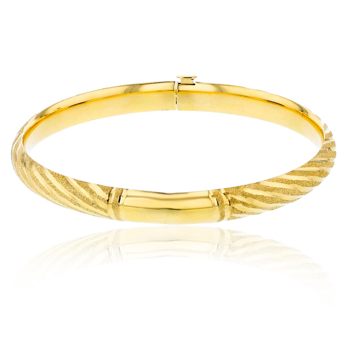 14K Yellow Gold 6mm Sand-Textured & DC Hinged Bangle