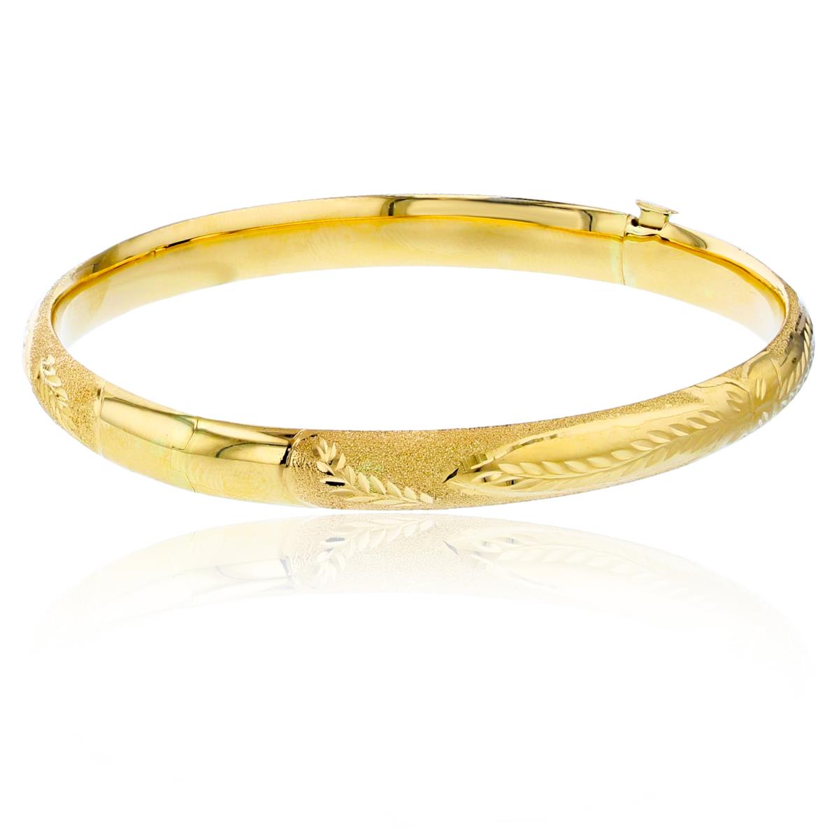 14K Yellow Gold 6mm Sand-Textured & Branch DC Hinged Bangle