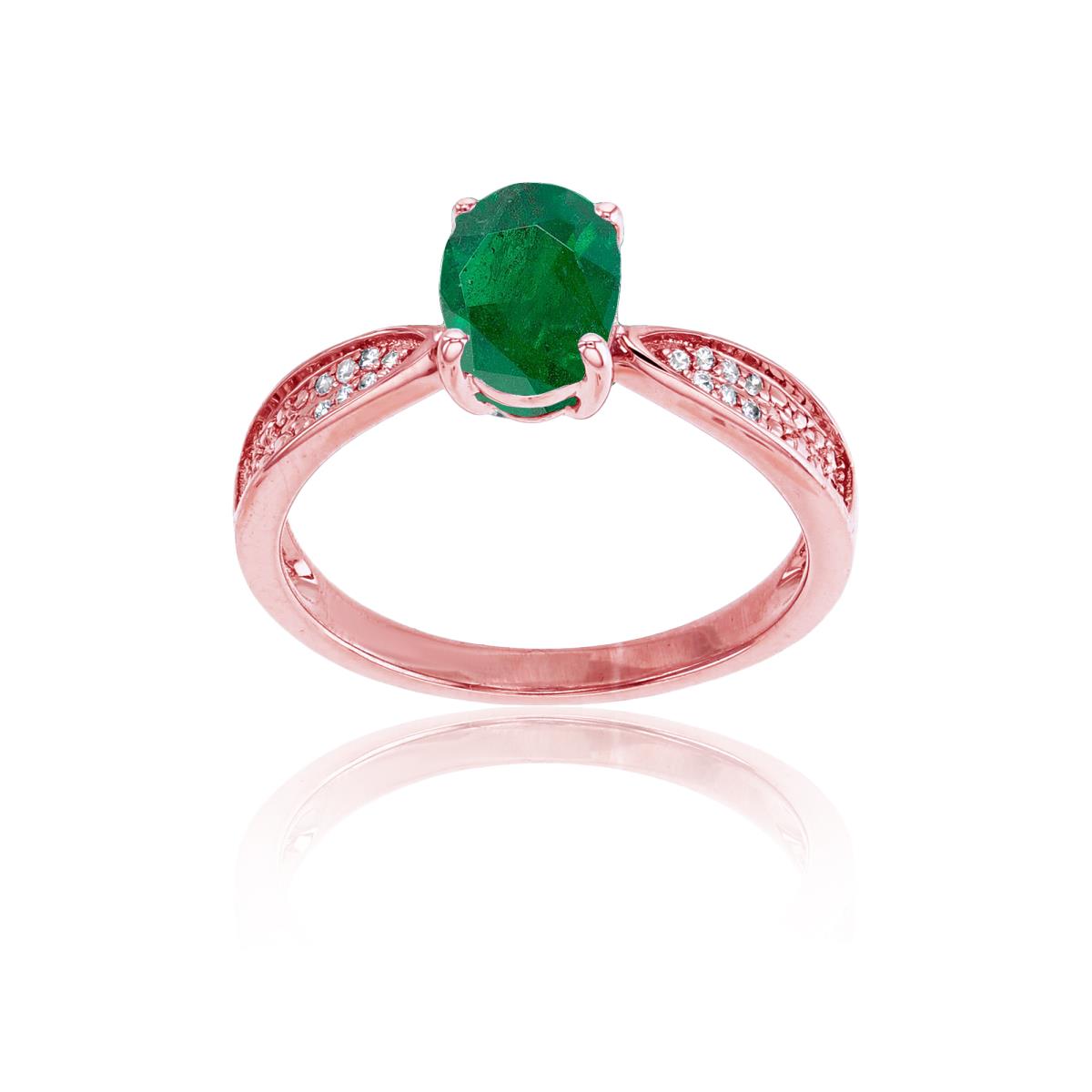 14K Rose Gold 0.05 CTTW Rnd Diamonds & 8x6mm Oval Emerald Center Ring