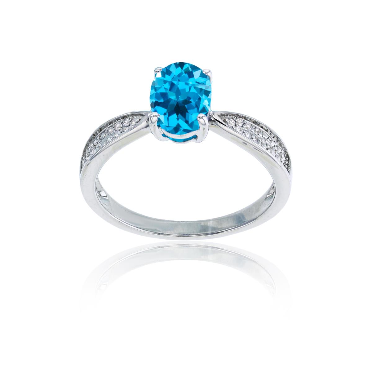 Sterling Silver Rhodium 0.05 CTTW Rnd Diamonds & 8x6mm Oval Swiss Blue Topaz Center Ring