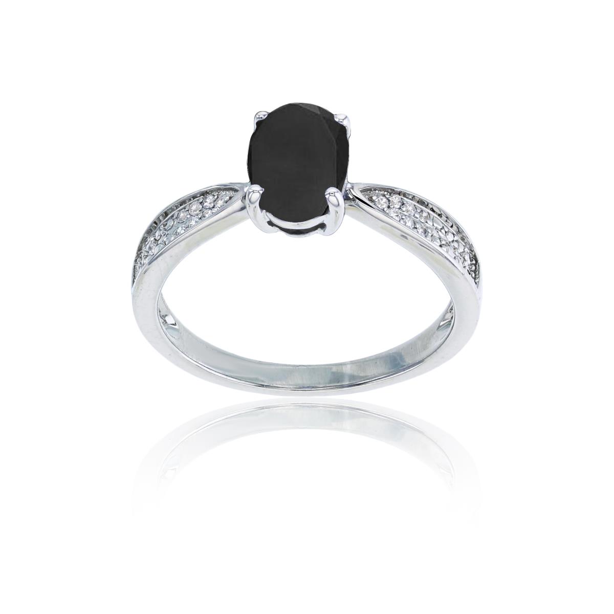 Sterling Silver Rhodium 0.05 CTTW Rnd Diamonds & 8x6mm Oval Onyx Center Ring