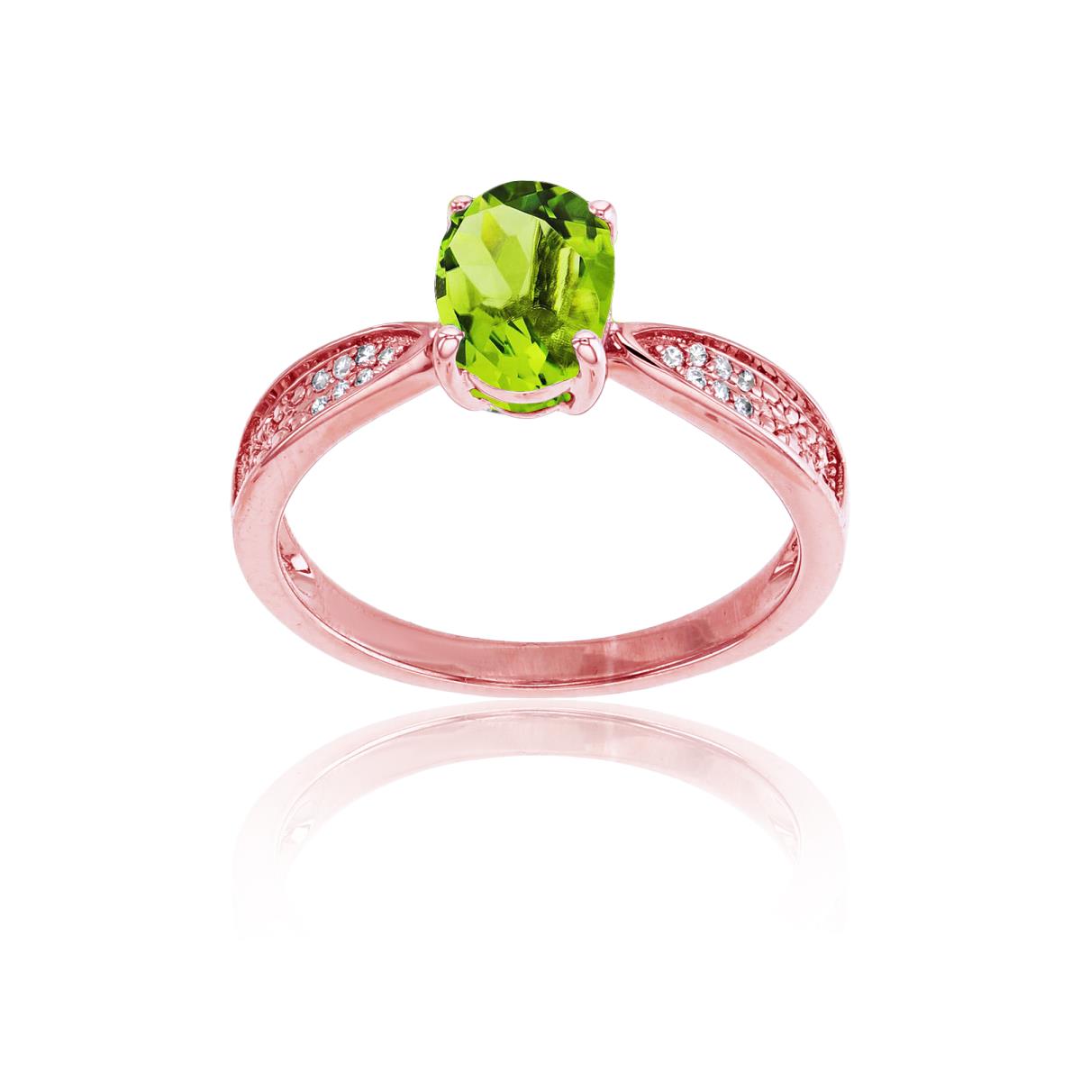Sterling Silver Rose 0.05 CTTW Rnd Diamonds & 8x6mm Oval Peridot Center Ring