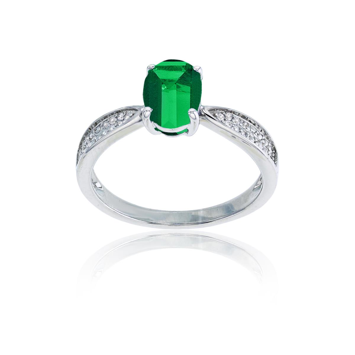Sterling Silver Rhodium 0.05 CTTW Rnd Diamonds & 8x6mm Oval Created Emerald Center Ring