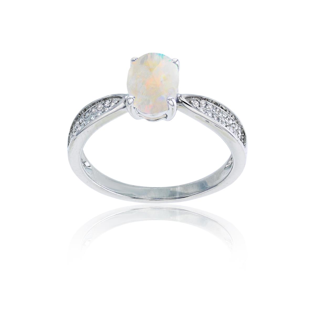 Sterling Silver Rhodium 0.05 CTTW Rnd Diamonds & 8x6mm Oval Created Opal Center Ring