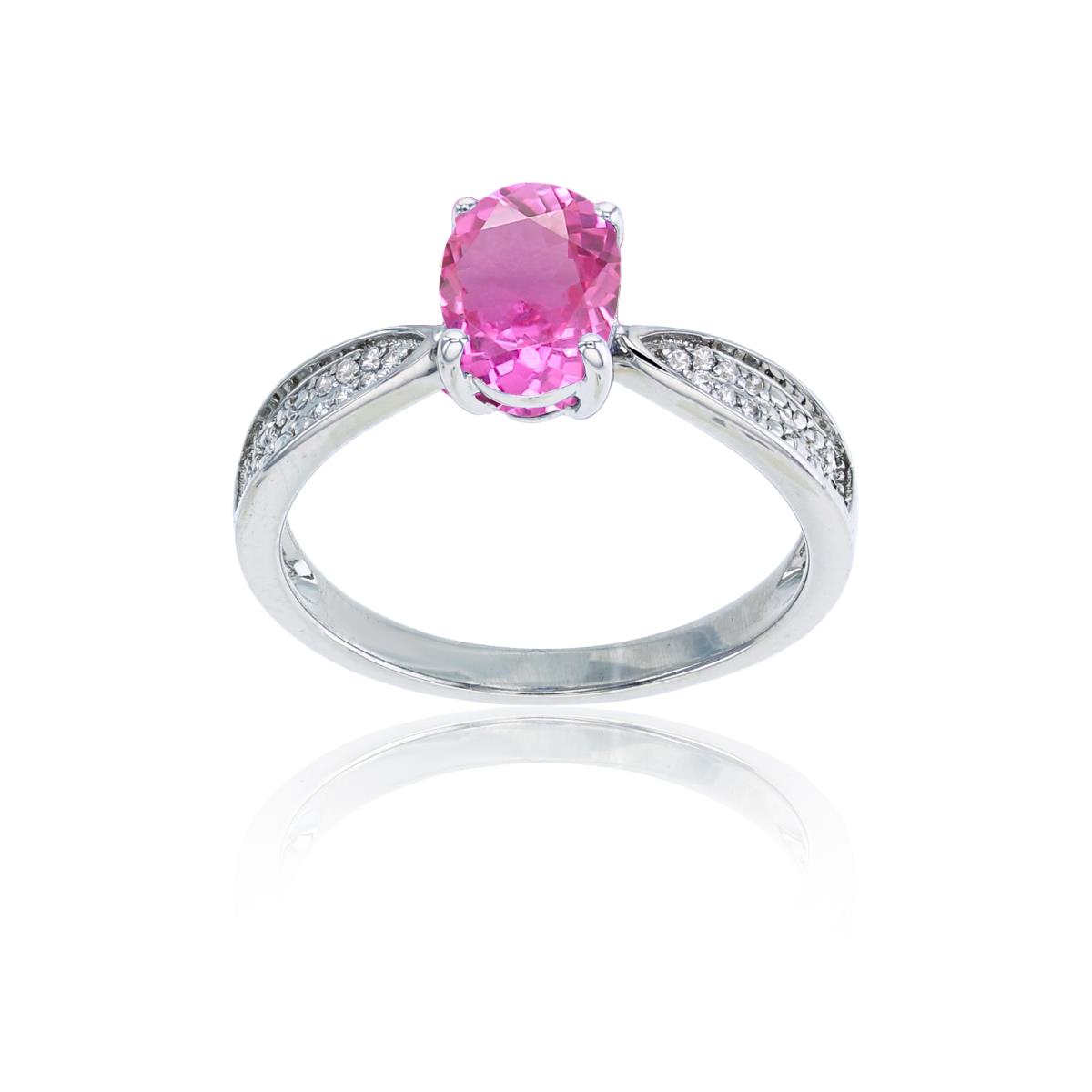 Sterling Silver Rhodium 0.05 CTTW Rnd Diamonds & 8x6mm Oval Created Pink Sapphire Center Ring