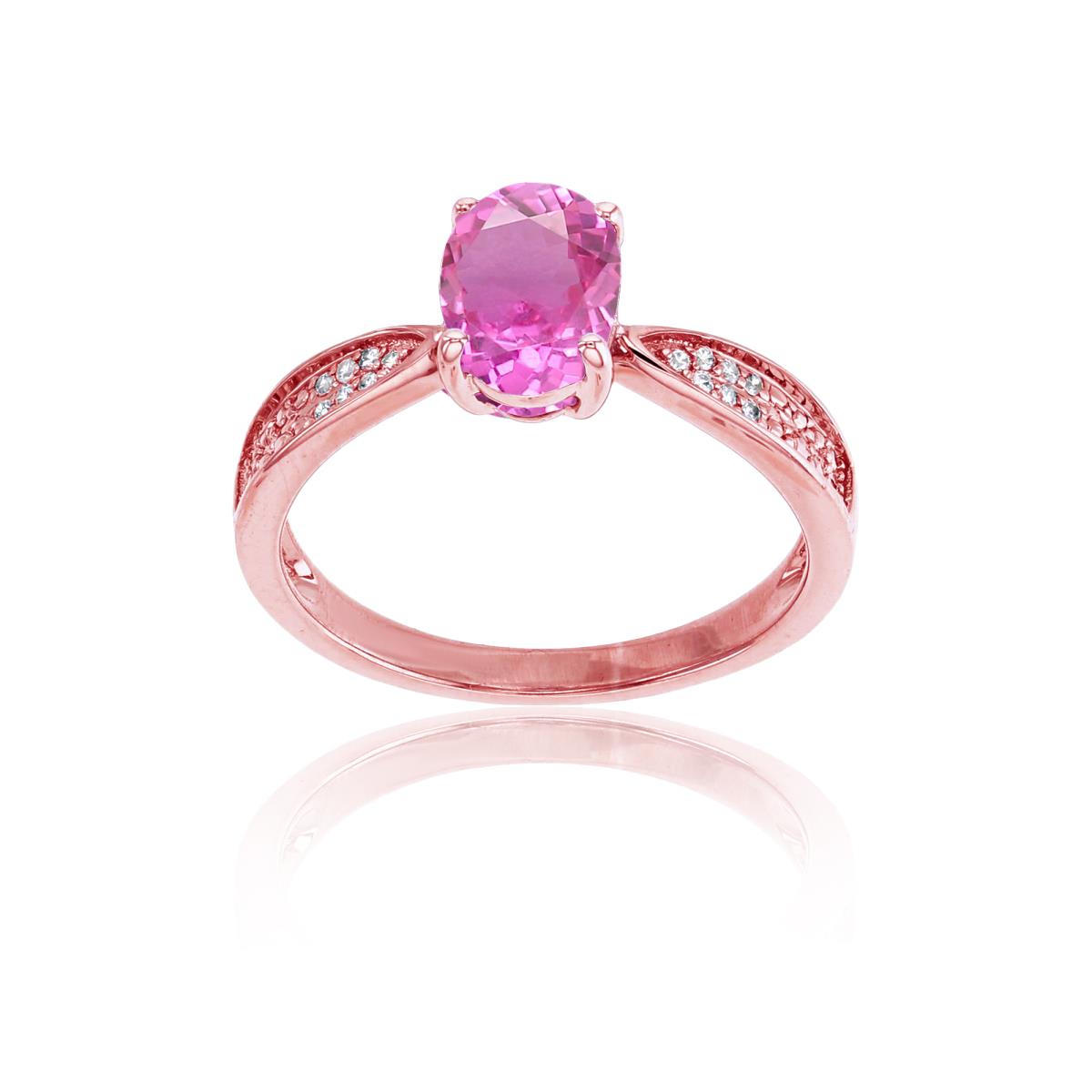 Sterling Silver Rose 0.05 CTTW Rnd Diamonds & 8x6mm Oval Created Pink Sapphire Center Ring