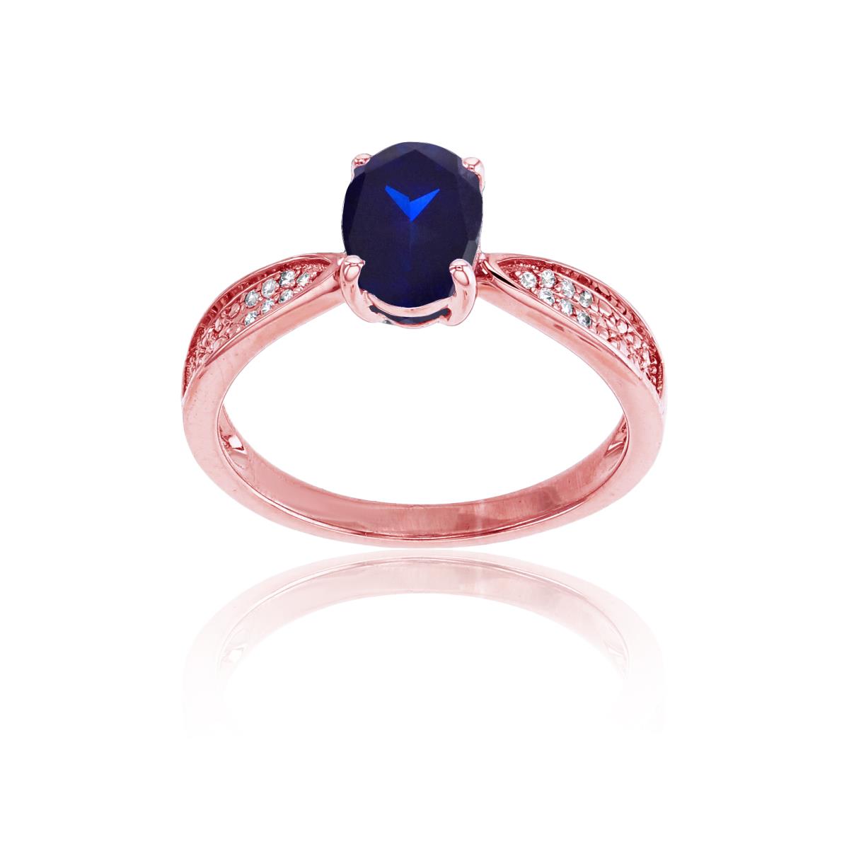 Sterling Silver Rose 0.05 CTTW Rnd Diamonds & 8x6mm Oval Created Blue Sapphire Center Ring