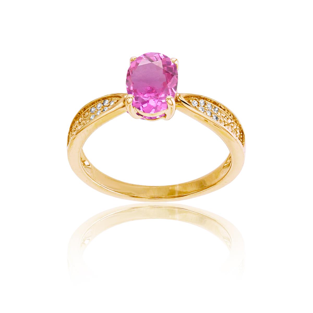 Sterling Silver Yellow 0.05 CTTW Rnd Diamonds & 8x6mm Oval Cr Pink Sapphire Center Ring