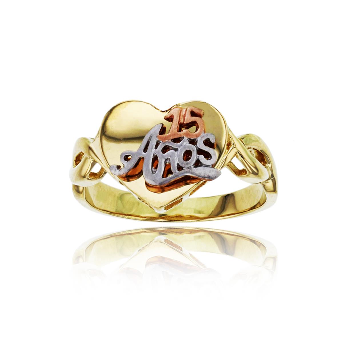 14K Tricolor Gold Satin 15 Anos Quinceanera Heart Fashion Ring