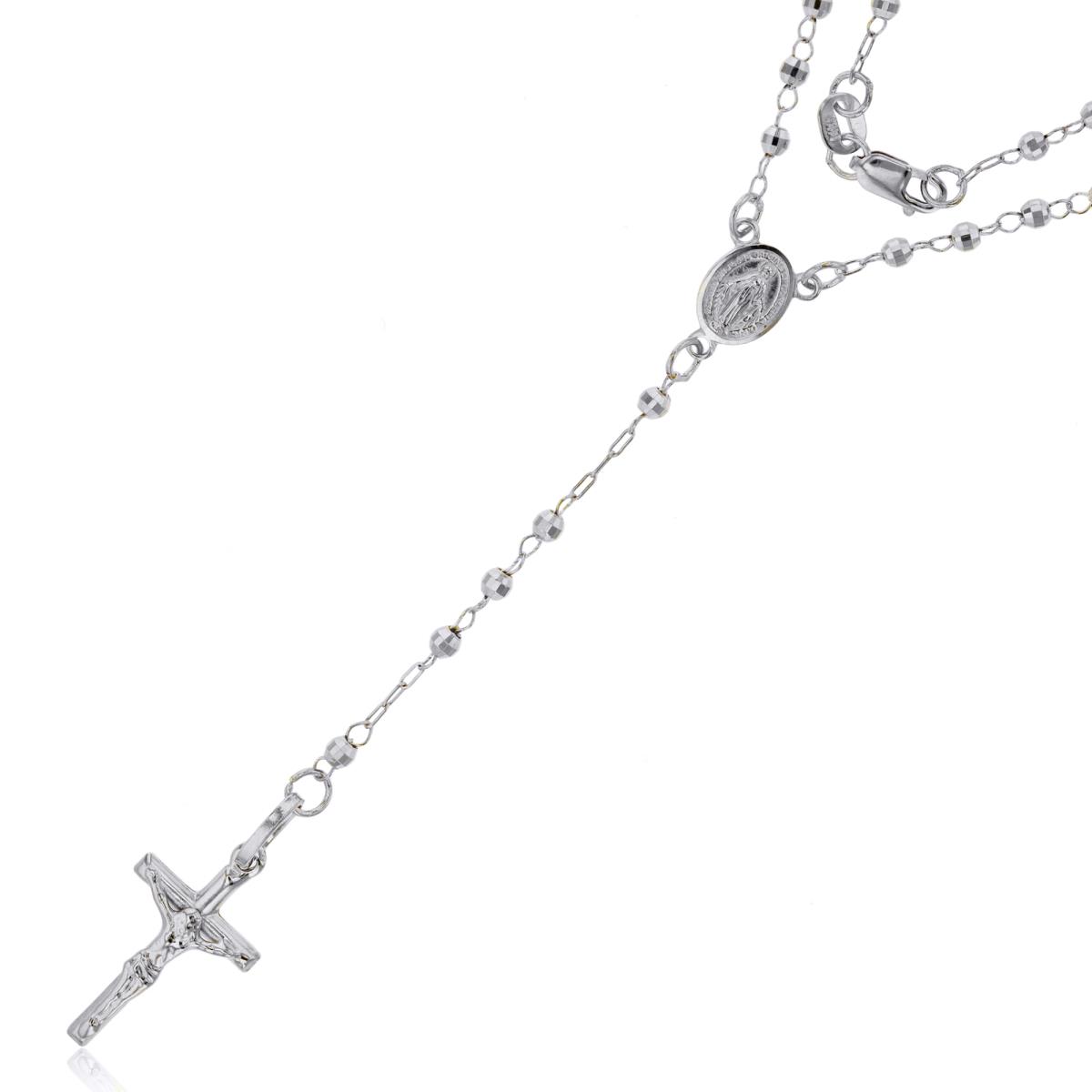 14K White Gold 2.5mm 17" Disc Bead Rosary Necklace 