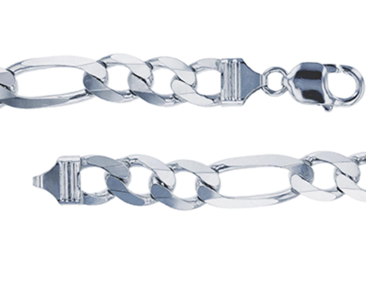 Sterling Silver Rhodium 11.20mm 8.50" Classic Figaro Bracelet