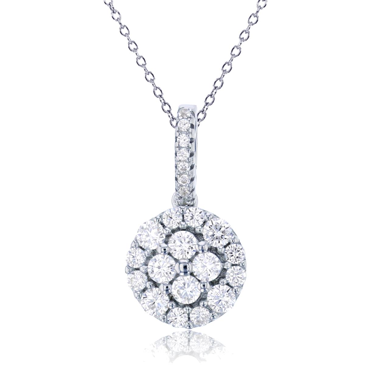 Sterling Silver Rhodium Pave CZ Cluster Dangling 18" Necklace
