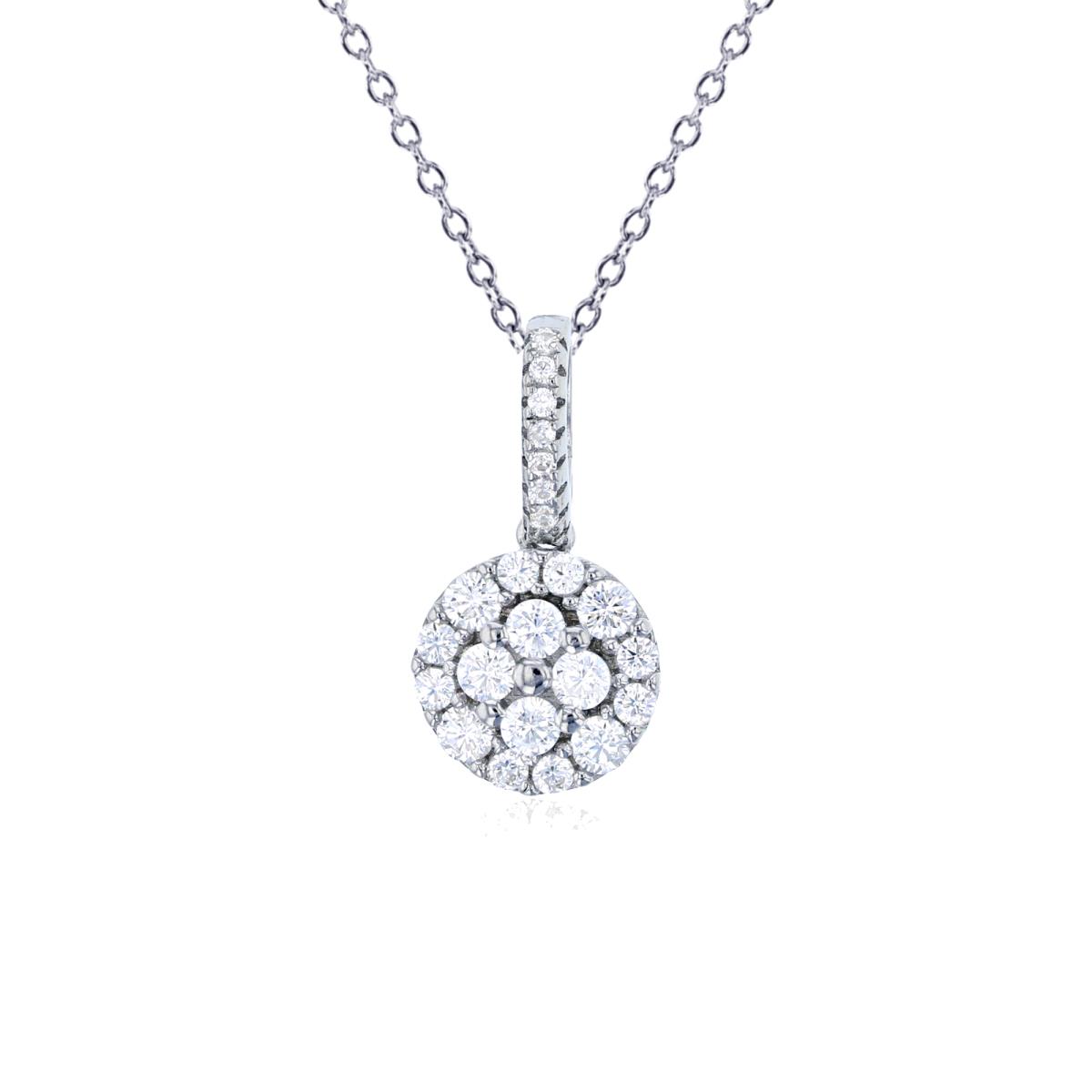 Sterling Silver Rhodium Micropave Round Cut Cluster CZ 18" Necklace