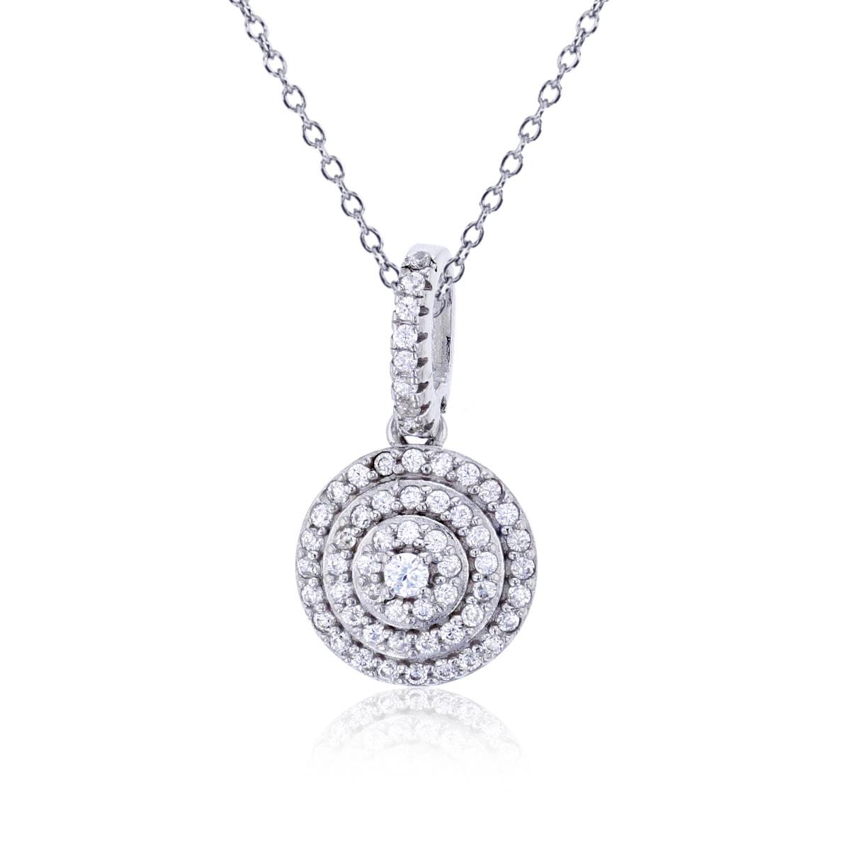 Sterling Silver Rhodium 20x11mm Micropave Circle 3D 18" Necklace