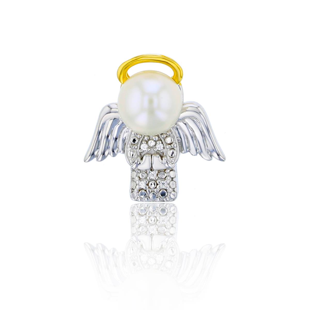 Sterling Silver Yellow & White 0.01 CTTW Diamond & White Pearl Angel Pendant