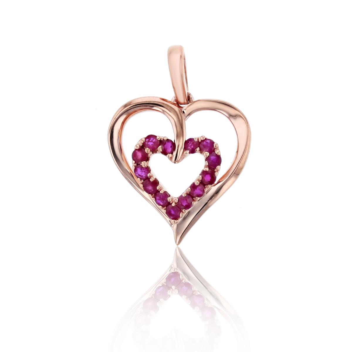 14K Rose Gold Rose Rnd Ruby Double Hearts Pendant