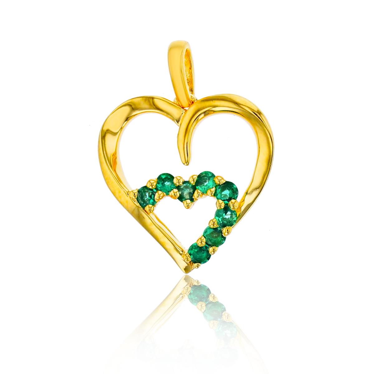 Sterling Silver Yellow Rnd Created Emerald Double Hearts Pendant