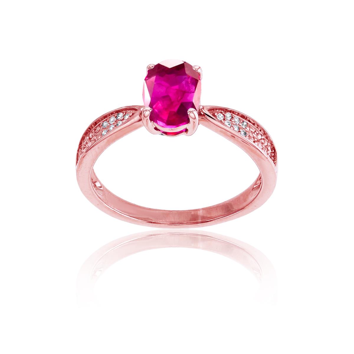 10K Rose Gold 0.05 CTTW Rnd Diamond & 8x6mm Oval Glass Filled Ruby Center Ring