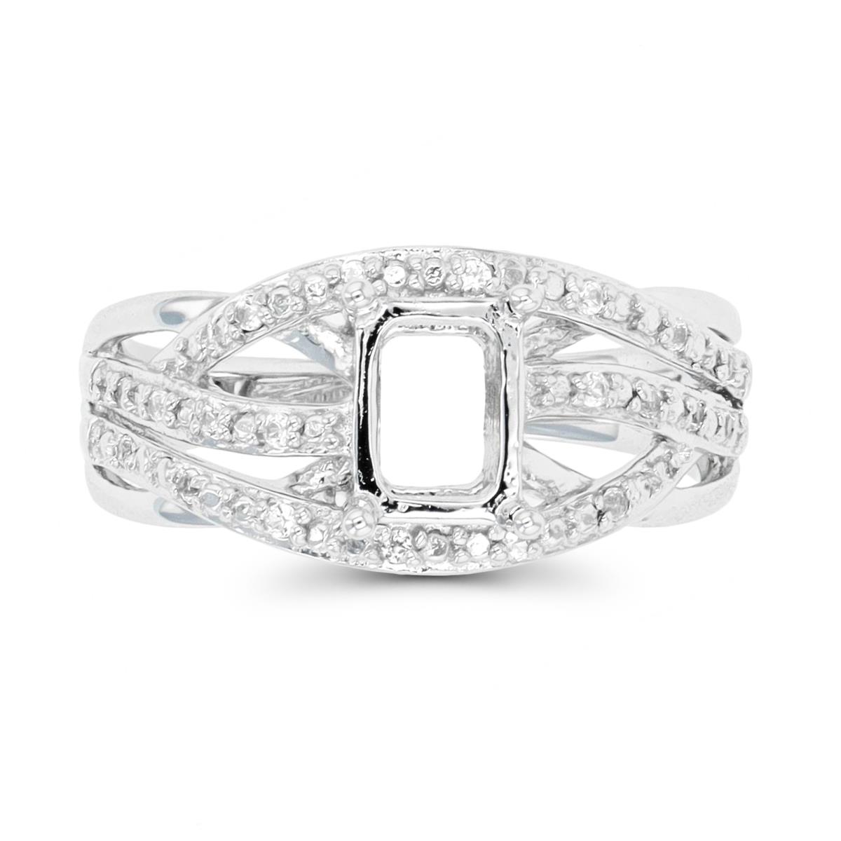 Sterling Silver Rhodium 1mm Cr White Sapphire Multi-Row Semi Mount Ring