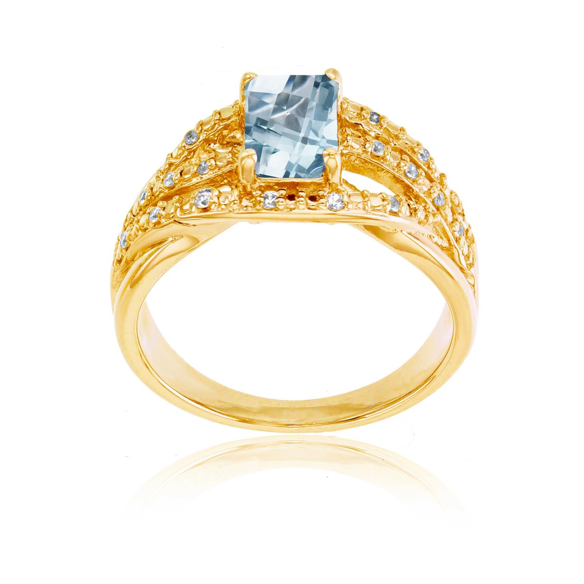 10K Yellow Gold 0.10 CTTW Rnd Diamond & 7x5mm Oct Aquamarine Ring