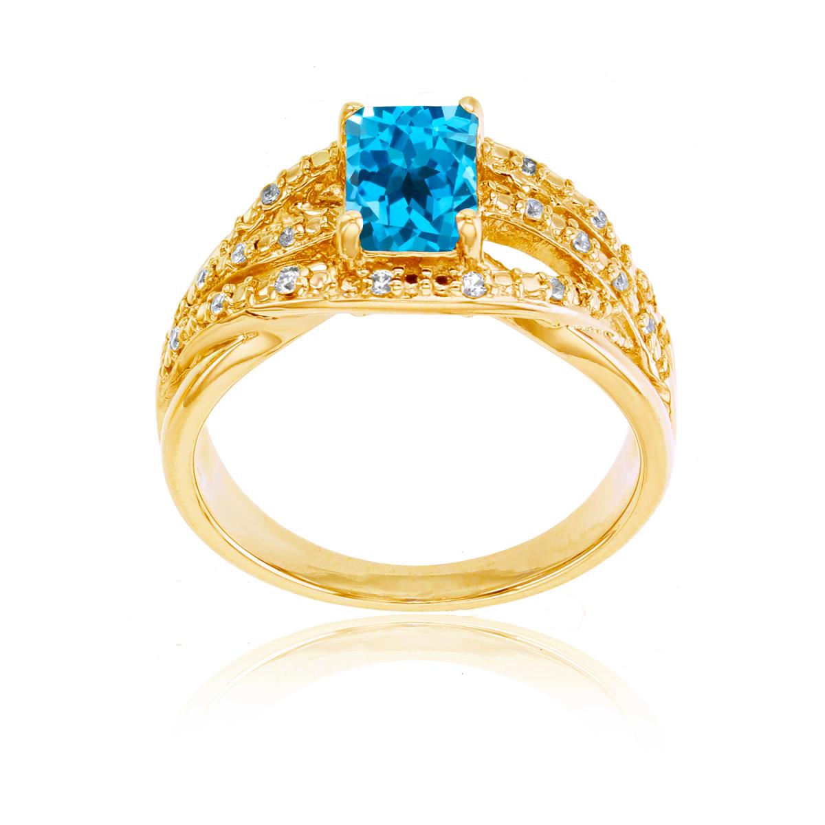 10K Yellow Gold 0.10 CTTW Rnd Diamond & 7x5mm Oct Swiss Blue Topaz Ring