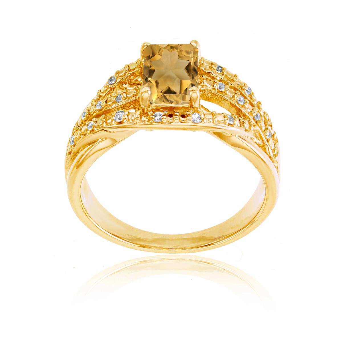 10K Yellow Gold 0.10 CTTW Rnd Diamond & 7x5mm Oct Citrine Ring
