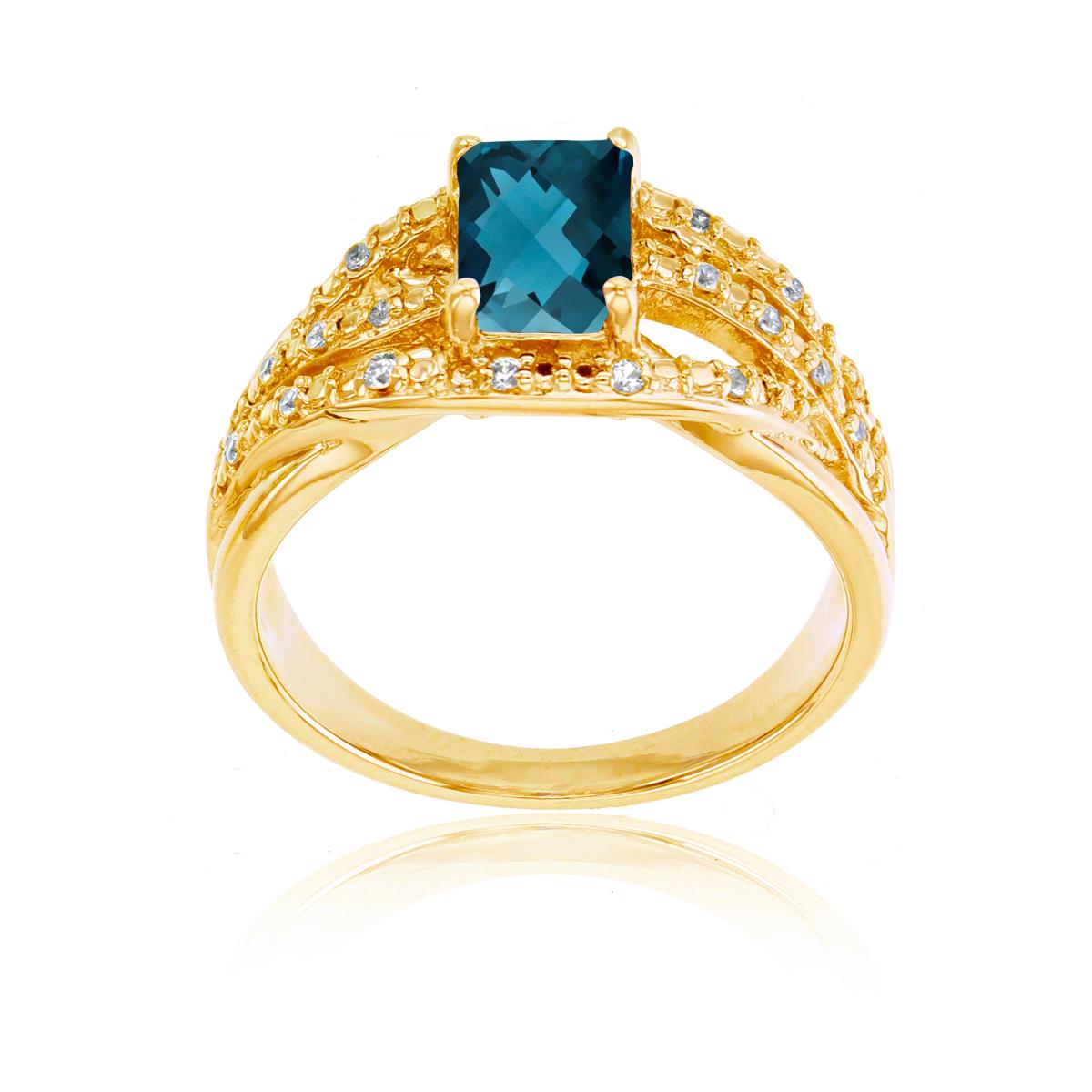 10K Yellow Gold 0.10 CTTW Rnd Diamond & 7x5mm Oct London Blue Topaz Ring