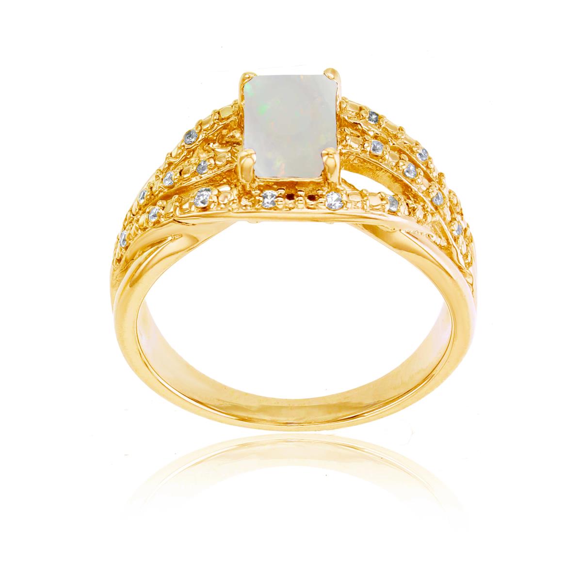 10K Yellow Gold 0.10 CTTW Rnd Diamond & 7x5mm Oct Opal Ring