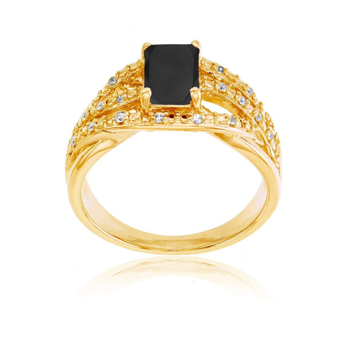 10K Yellow Gold 0.10 CTTW Rnd Diamond & 7x5mm Oct Onyx Ring
