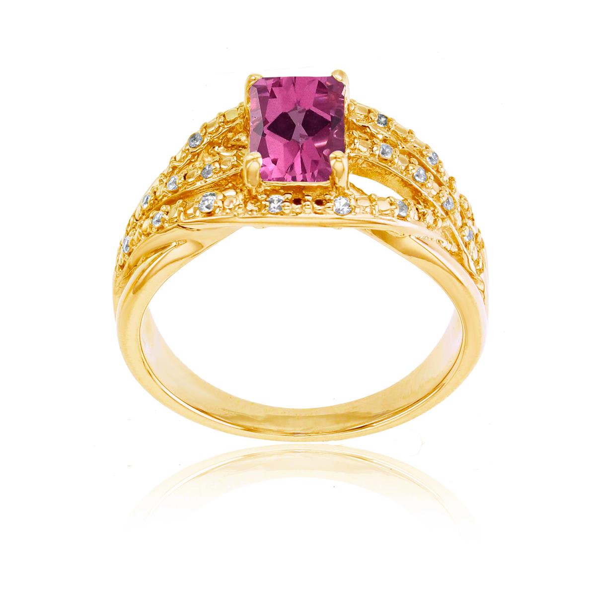 10K Yellow Gold 0.10 CTTW Rnd Diamond & 7x5mm Oct Pure Pink Ring