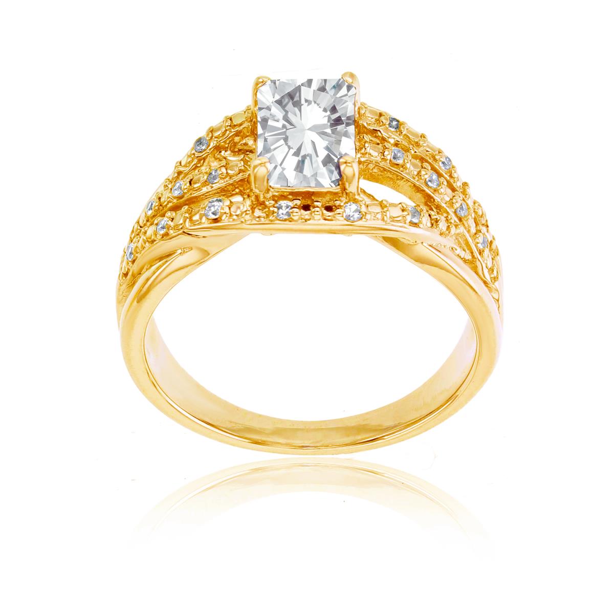 10K Yellow Gold 0.10 CTTW Rnd Diamond & 7x5mm Oct White Topaz Ring