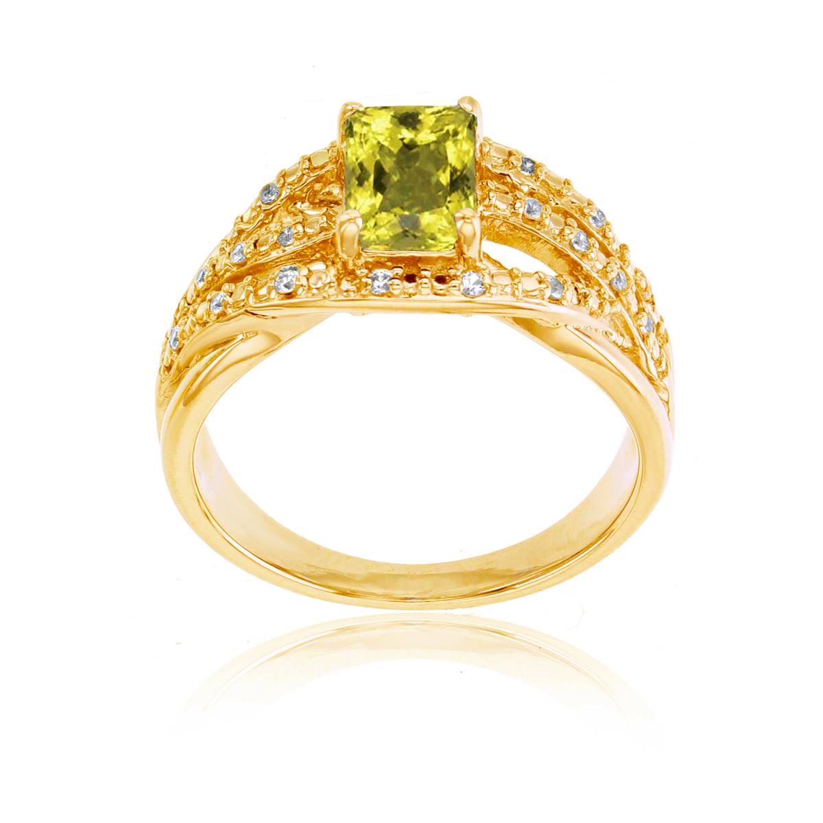 10K Yellow Gold 0.10 CTTW Rnd Diamond & 7x5mm Oct Lemon Quartz Ring
