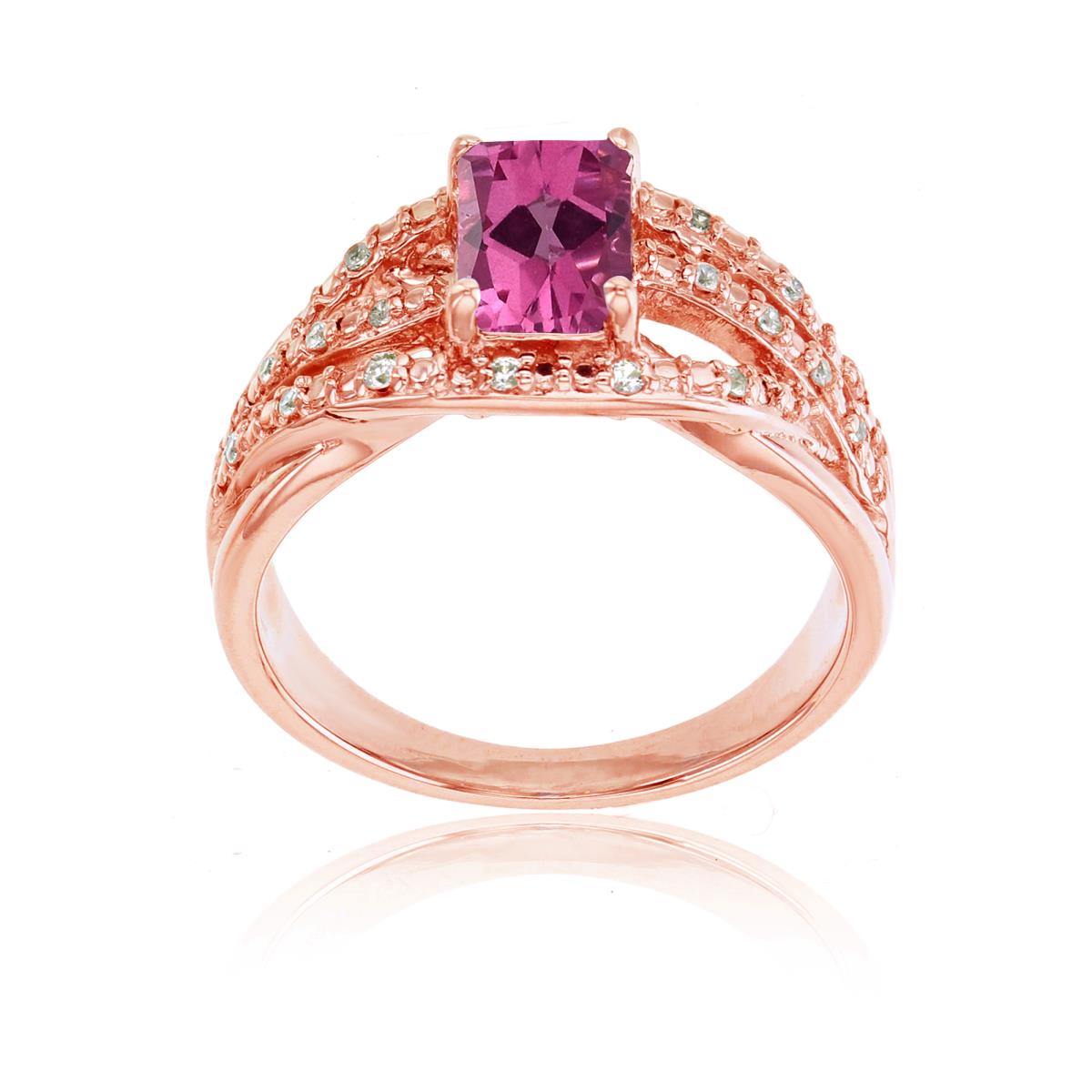 10K Rose Gold 0.10 CTTW Rnd Diamond & 7x5mm Oct Pure Pink Ring