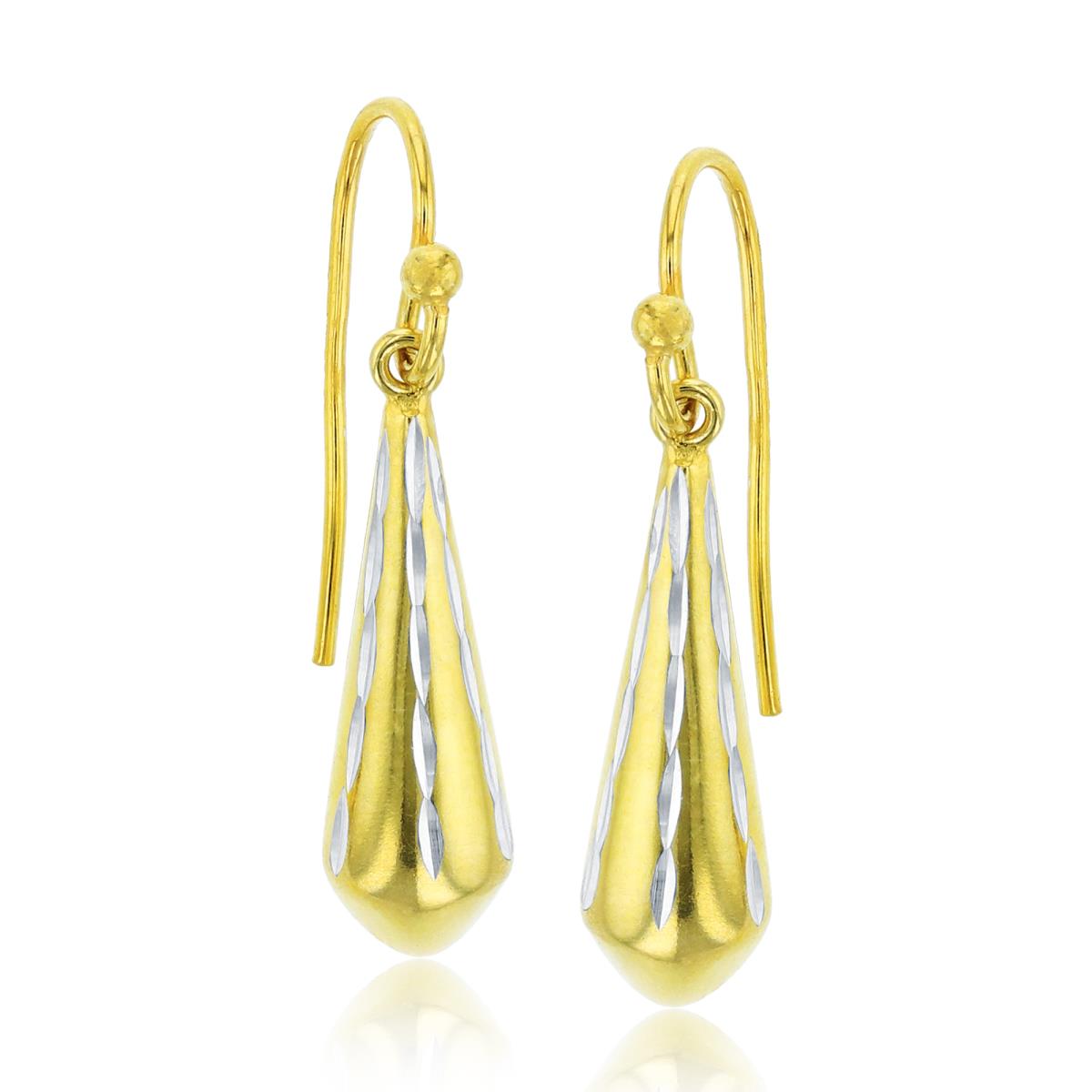 Sterling Silver Two-Tone Yellow & White Diamond Cut Drop Dangling Earring