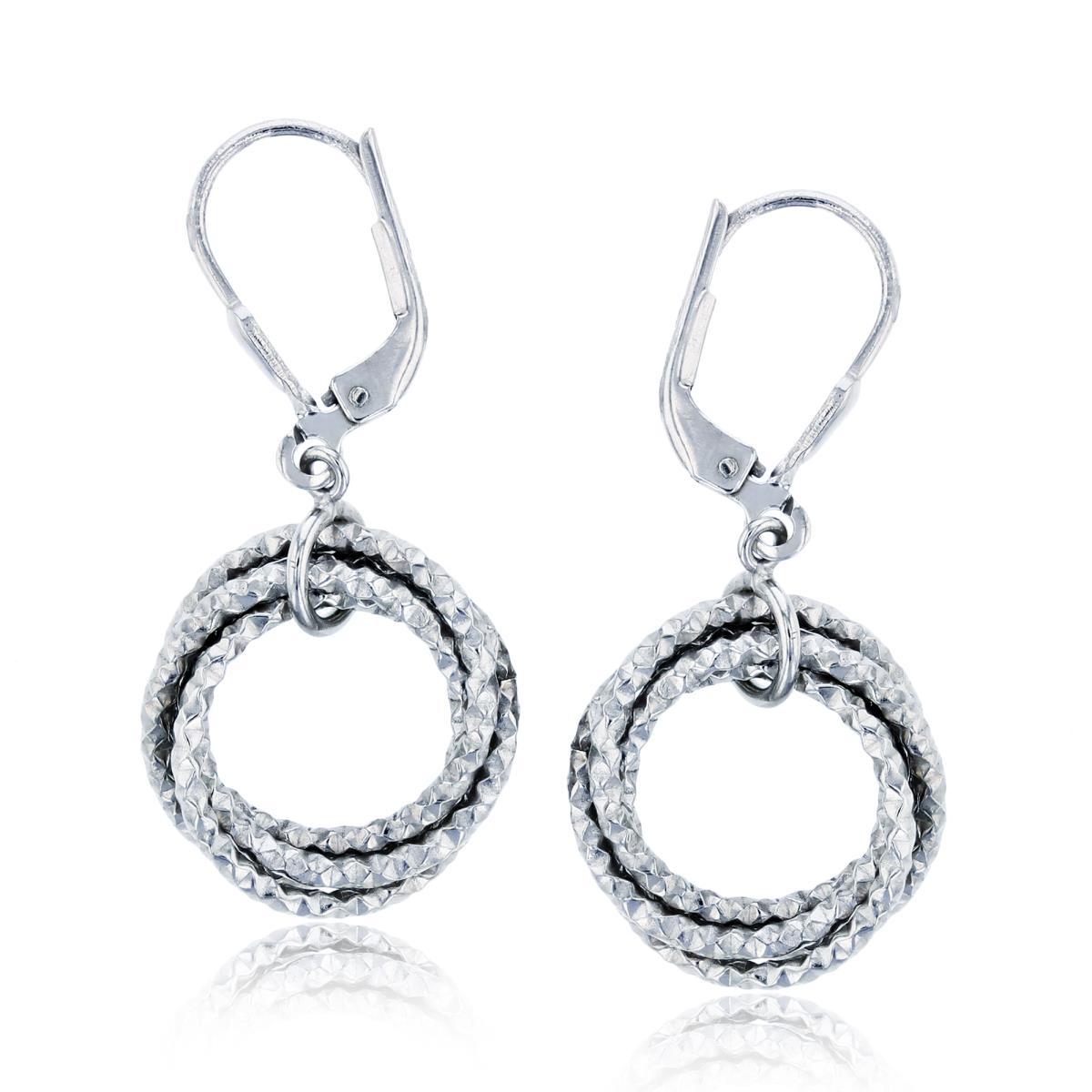 Sterling Silver Rhodium Diamond Cut Bunching Circles Dangling Earring