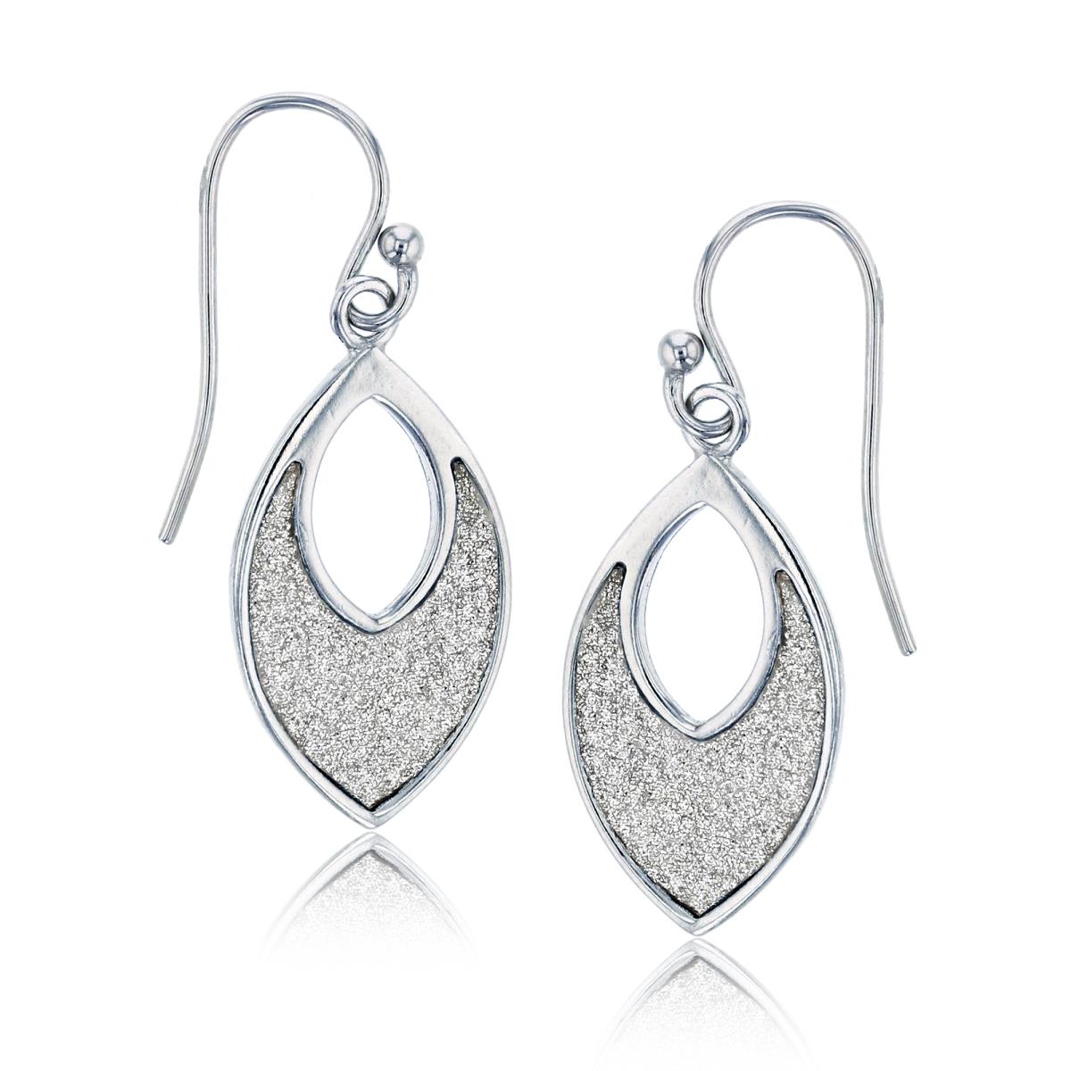 Sterling Silver Rhodium White Glitter Double MQ-shape Dangling Earring